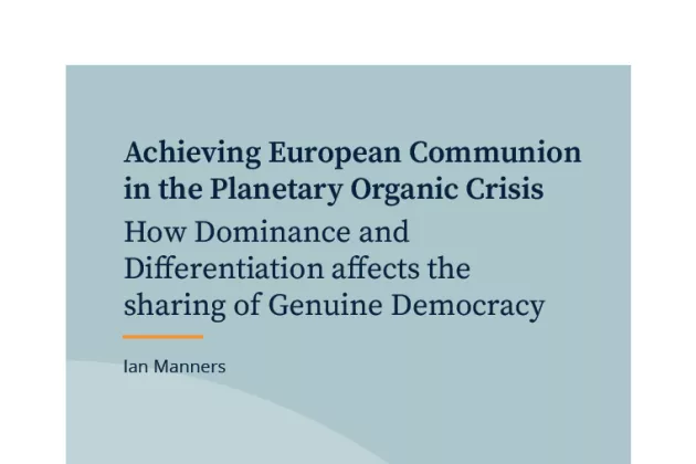 Cover of Ian Manners' report 'Achieving European Communion in the Planetary Organic Crisis', illustration.