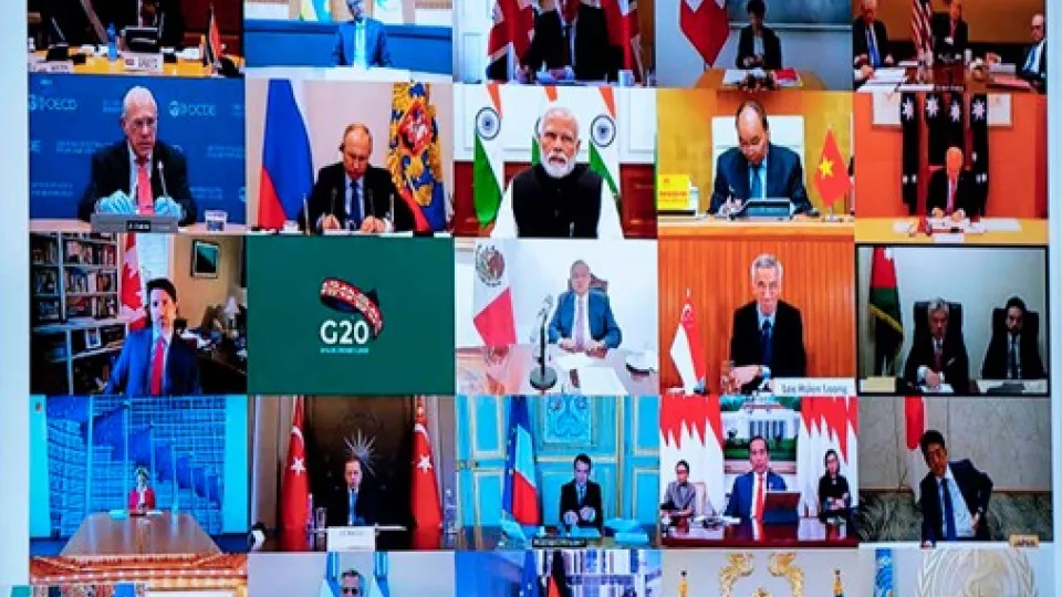 En bild från det första virtuella G20 toppmötet. Foto.